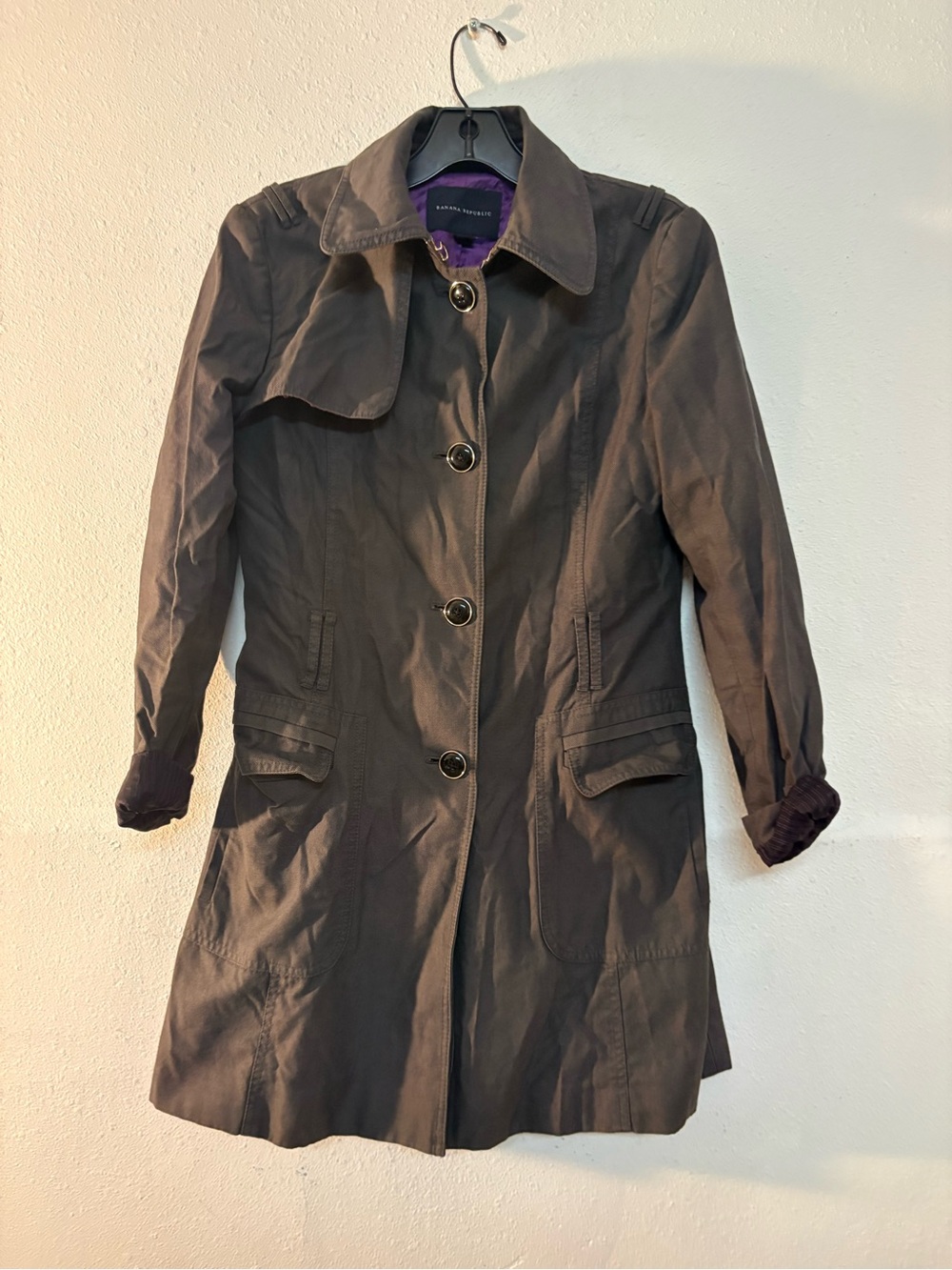 BANANA REPUBLIC Women's Dark Brown Button-Front Trench Coat